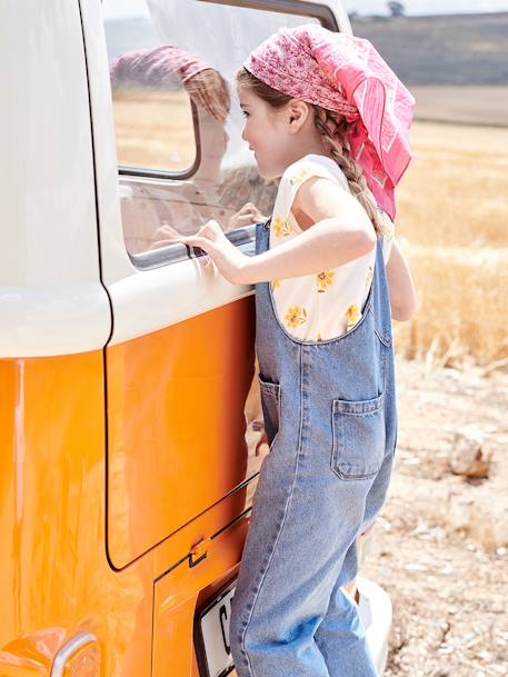 Salopette en jean fille broderie fleur fantaisie stone 8 - vertbaudet enfant 