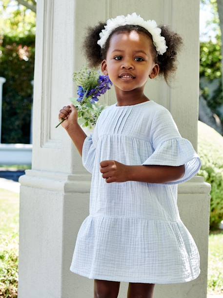 Robe en gaze de coton fille bleu ciel+framboise 6 - vertbaudet enfant 