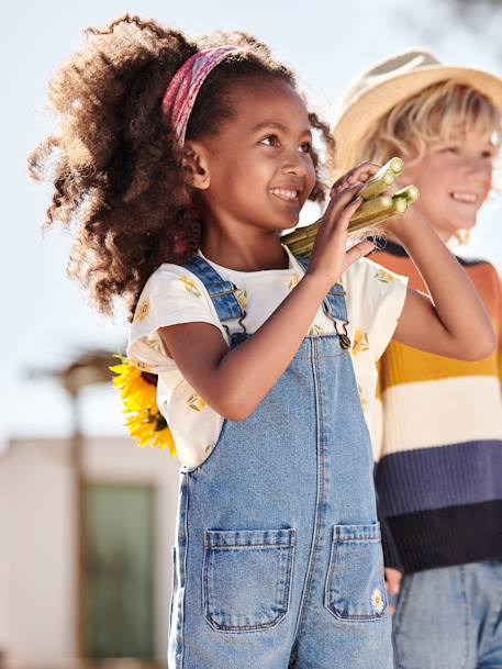 Salopette en jean fille broderie fleur fantaisie stone 7 - vertbaudet enfant 