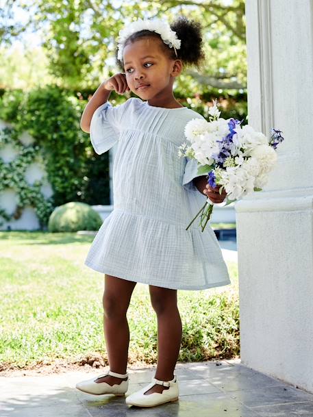 Robe en gaze de coton fille abricot poudré+bleu ciel 10 - vertbaudet enfant 