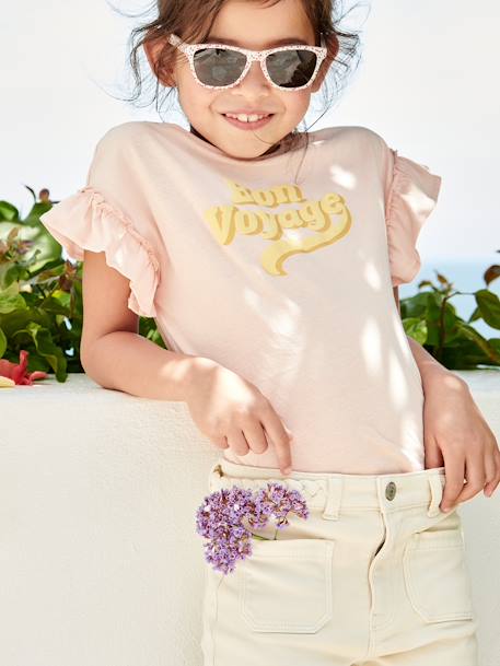 T-shirt à message en encre gonflante fille manches courtes volantées rose pâle 3 - vertbaudet enfant 