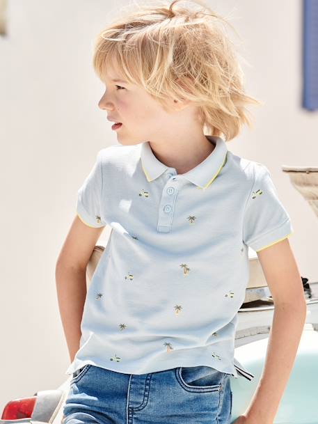 Polo imprimé garçon en maille piquée bleu imprimé+écru 1 - vertbaudet enfant 