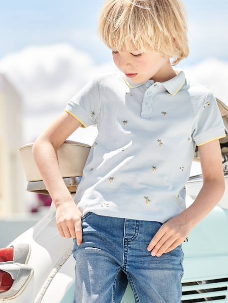 Polo imprimé garçon en maille piquée bleu imprimé+écru 3 - vertbaudet enfant 