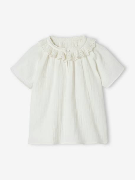 Fille-Blouse en gaze de coton fille col en broderie anglaise