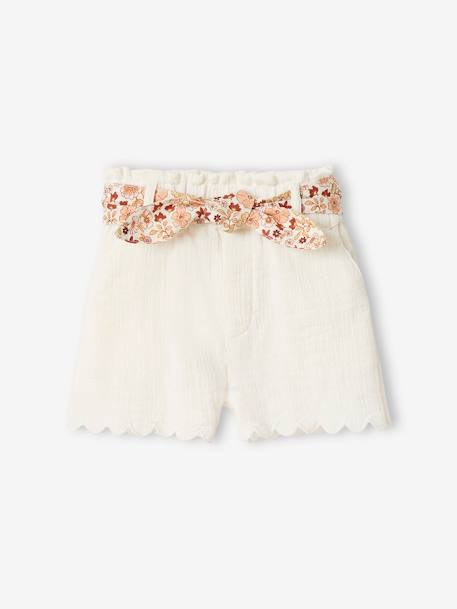 Short bébé en gaze de coton avec ceinture fleurie abricot+écru+marine 4 - vertbaudet enfant 