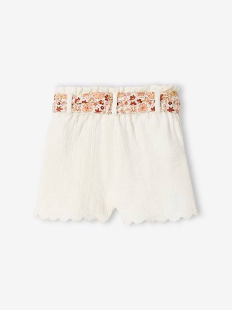 Short bébé en gaze de coton avec ceinture fleurie abricot+écru+marine 5 - vertbaudet enfant 