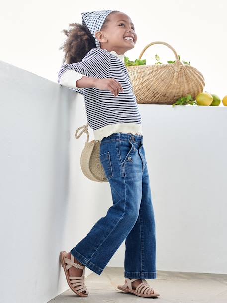 Jean évasé effet pont fantaisie fille stone 3 - vertbaudet enfant 