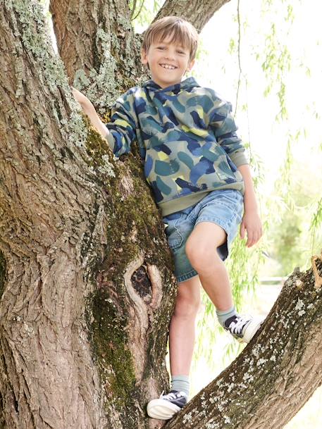 Sweat  à capuche effet camouflage garçon vert imprimé 2 - vertbaudet enfant 