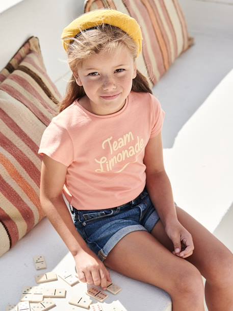 Tee-shirt à message Basics fille corail+fraise+marine+rose bonbon+rouge+vanille+vert sapin 7 - vertbaudet enfant 