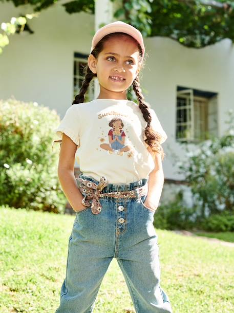 Tee-shirt 'Egérie' fille manches courtes volantées écru+ivoire+rose pâle+rose poudré+vert d'eau 2 - vertbaudet enfant 