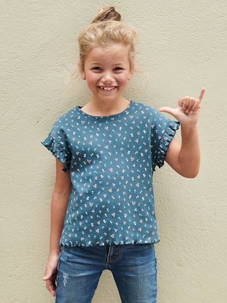 T-shirt à côtes imprimé fleurs fille  - vertbaudet enfant