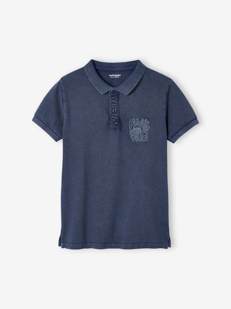 Polo brodé ' good vibes' poitrine garçon bleu ardoise 1 - vertbaudet enfant 