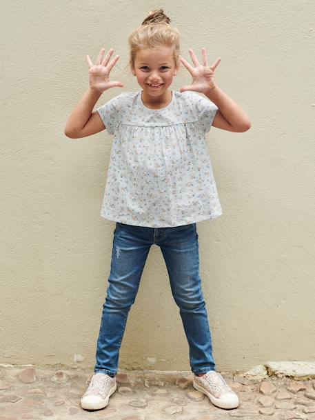 T-shirt blouse à fleurs fille bleu ciel+écru 5 - vertbaudet enfant 