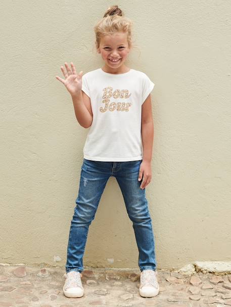 T-shirt à message motifs fleurs fille bleu ciel+écru+jaune pâle+marine 10 - vertbaudet enfant 