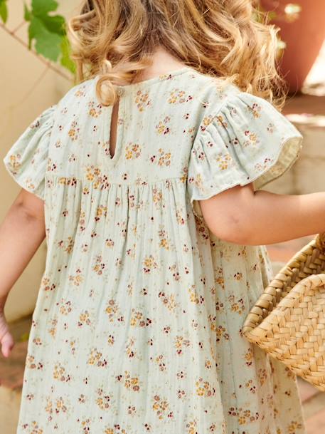 Robe fille en gaze de coton imprimée manches papillon tomette+vert d'eau 14 - vertbaudet enfant 