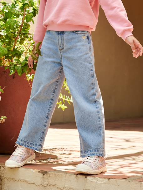 Jean large fille bas effiloché bleu ciel+bleu jean+denim bleached+denim gris+stone 13 - vertbaudet enfant 