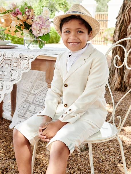 Veste de cérémonie garçon en coton/lin beige clair+bleu+marine foncé+vert sauge 1 - vertbaudet enfant 