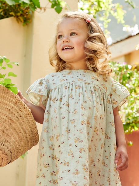 Robe fille en gaze de coton imprimée manches papillon tomette+vert d'eau 11 - vertbaudet enfant 