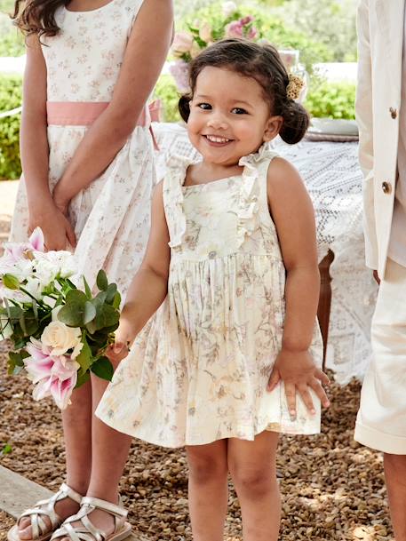 Robe fleurie bébé en gaze de coton écru 1 - vertbaudet enfant 