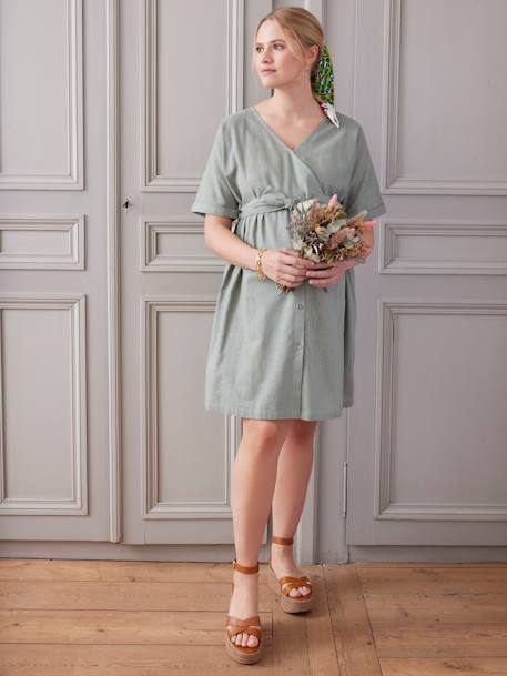 Robe courte cache-coeur grossesse et allaitement vert sauge 1 - vertbaudet enfant 