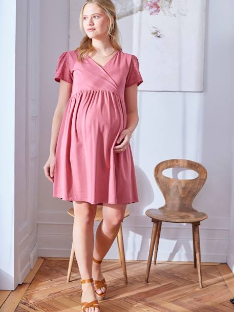 Robe cache-coeur bi-matière grossesse et allaitement vieux rose 1 - vertbaudet enfant 