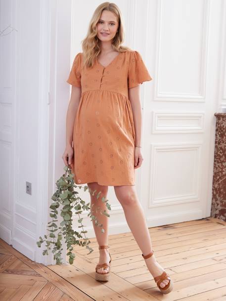 Robe gaze de coton brodé grossesse et allaitement écru+terracotta 9 - vertbaudet enfant 