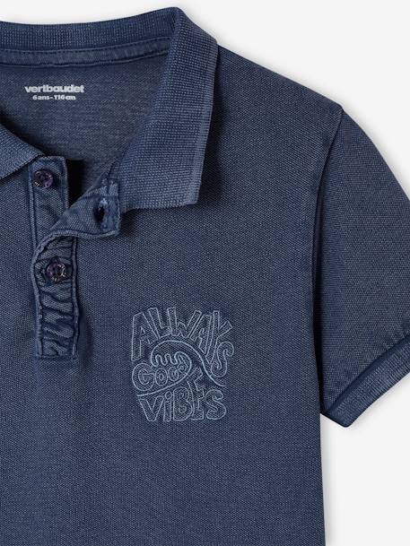 Polo brodé ' good vibes' poitrine garçon bleu ardoise 3 - vertbaudet enfant 