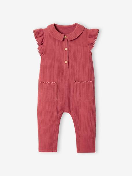 Combinaison bébé en gaze de coton terracotta+vert sauge 2 - vertbaudet enfant 