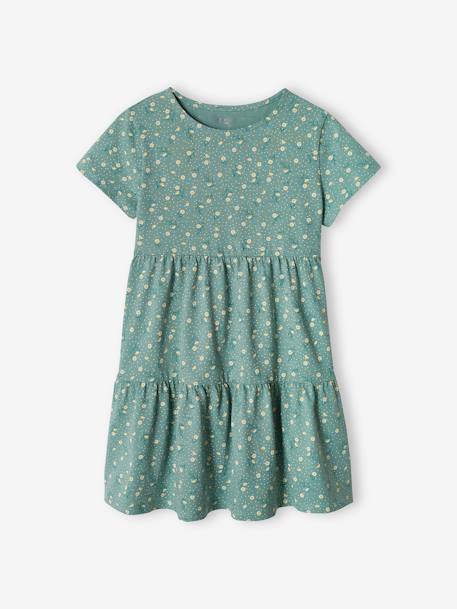 Ensemble robe et cardigan fille bleu jean+pêche+vert émeraude 19 - vertbaudet enfant 