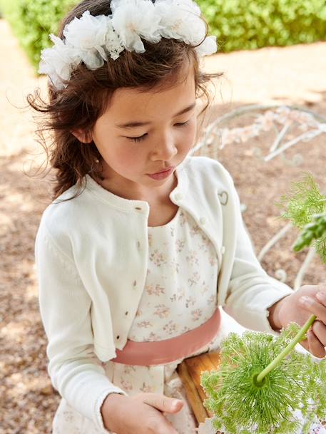 Gilet boléro fille en maille pointelle bleu grisé+écru+rose bonbon 7 - vertbaudet enfant 