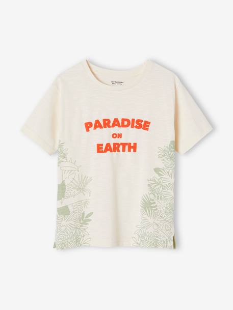 T-shirt motifs exotiques et inscription encre gonflante garçon écru 1 - vertbaudet enfant 