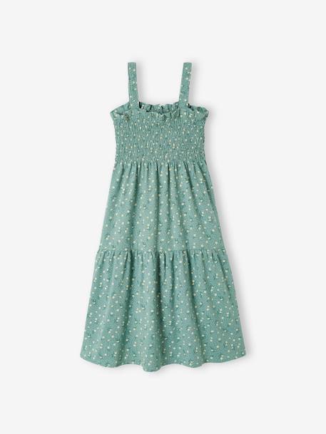 Robe smockée à bretelles fille abricot+blanc imprimé+vert émeraude 11 - vertbaudet enfant 