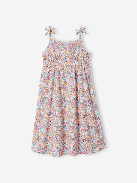 Robe mi-longue à bretelles imprimée fille blanc imprimé+bleu+bleu ciel+écru+multicolore 25 - vertbaudet enfant 