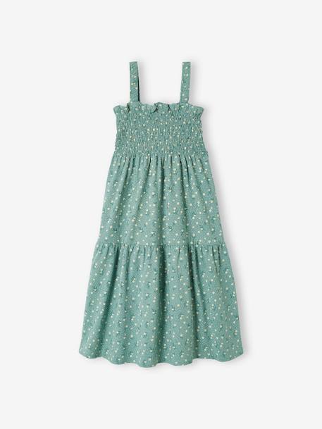 Robe smockée à bretelles fille abricot+blanc imprimé+vert émeraude 10 - vertbaudet enfant 