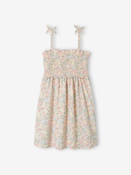 Robe à bretelles smockée motifs exotiques fille écru 1 - vertbaudet enfant 