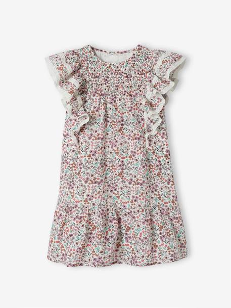 Robe motifs fleurs de cerisier fille manches volantées écru 1 - vertbaudet enfant 