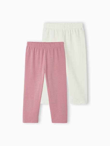 Lot de 2 leggings Basics fille mi-mollets écru+gris chiné + noir+mauve+vert émeraude 11 - vertbaudet enfant 