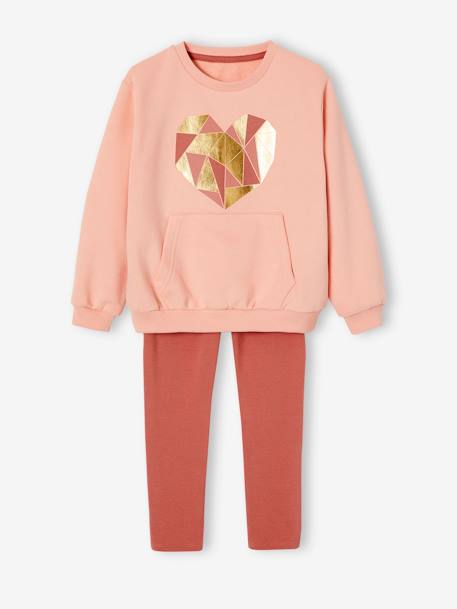 Ensemble de sport sweat motif coeur et legging technique fille écru+pêche 7 - vertbaudet enfant 