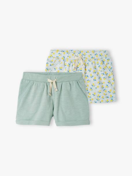 Lot de 2 shorts en jersey fille vert d'eau 1 - vertbaudet enfant 