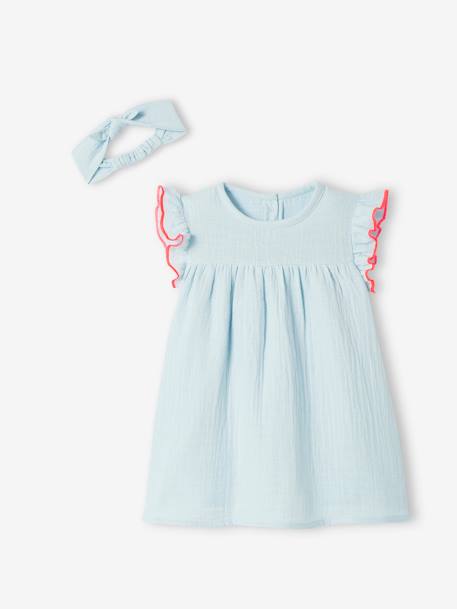 Robe bébé et son bandeau noeud bleu ciel 2 - vertbaudet enfant 