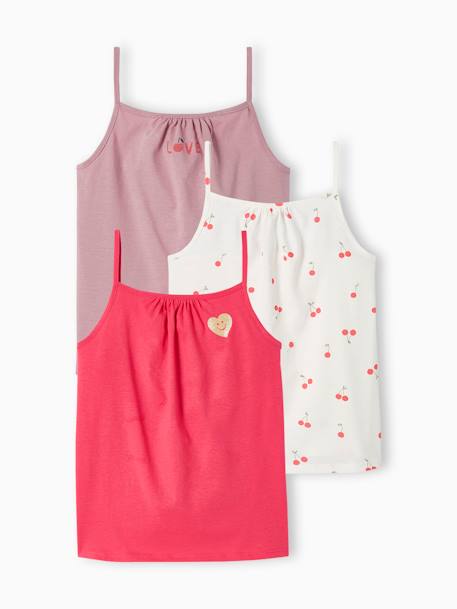 Lot de 3 débardeurs Basics à fines bretelles fille framboise+pêche 1 - vertbaudet enfant 