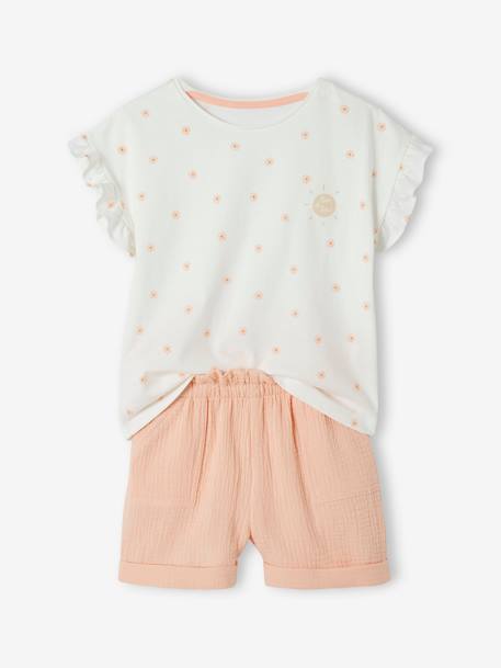 Ensemble t-shirt et short en gaze de coton fille marine+pêche 8 - vertbaudet enfant 