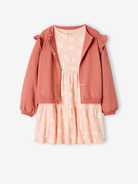 Ensemble robe et cardigan fille bleu jean+pêche+vert émeraude 9 - vertbaudet enfant 