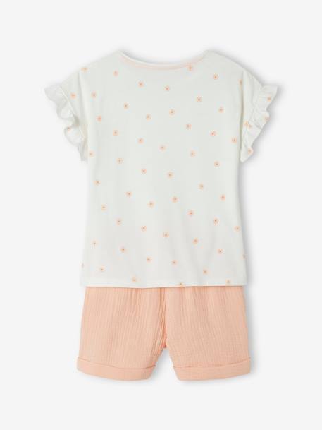 Ensemble t-shirt et short en gaze de coton fille marine+pêche 11 - vertbaudet enfant 