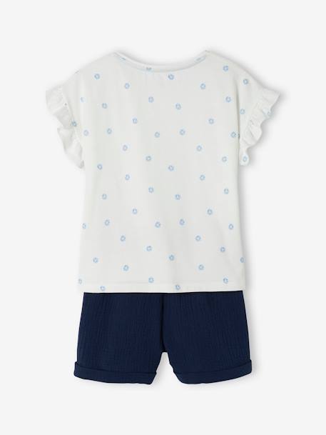 Ensemble t-shirt et short en gaze de coton fille marine+pêche 4 - vertbaudet enfant 