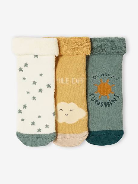 Lot de 3 paires de chaussettes étoiles, nuage et soleil bébé vert sauge 2 - vertbaudet enfant 