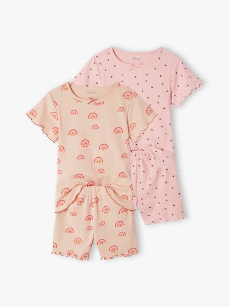 Lot de 2 pyjashorts fille imprimés en maille côtelée rose poudré 1 - vertbaudet enfant 