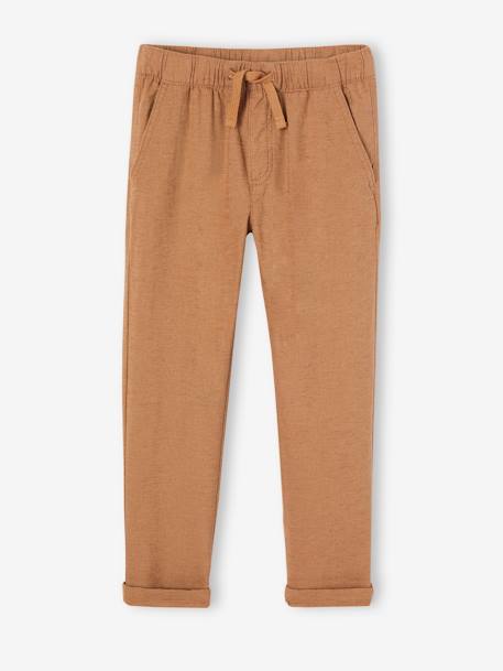 Pantalon léger garçon en coton/lin noisette+vert sauge 3 - vertbaudet enfant 