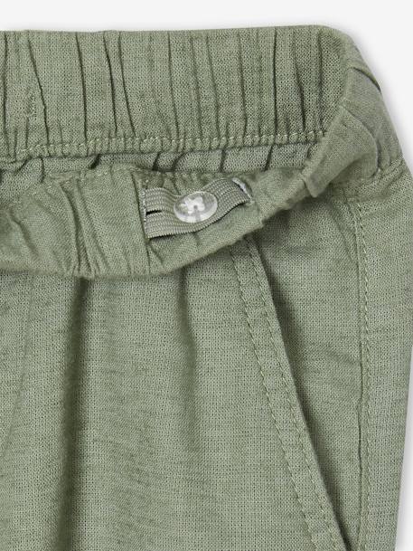 Pantalon léger garçon en coton/lin bleu nuit+noisette+vert sauge 14 - vertbaudet enfant 