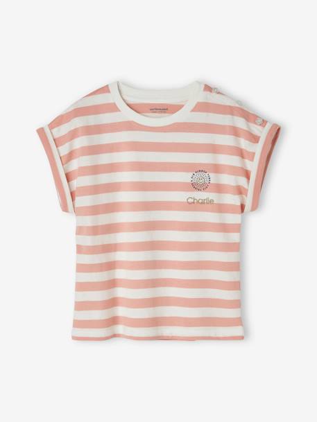 T-shirt rayé personnalisable fille rayé rose+rayé vert 2 - vertbaudet enfant 